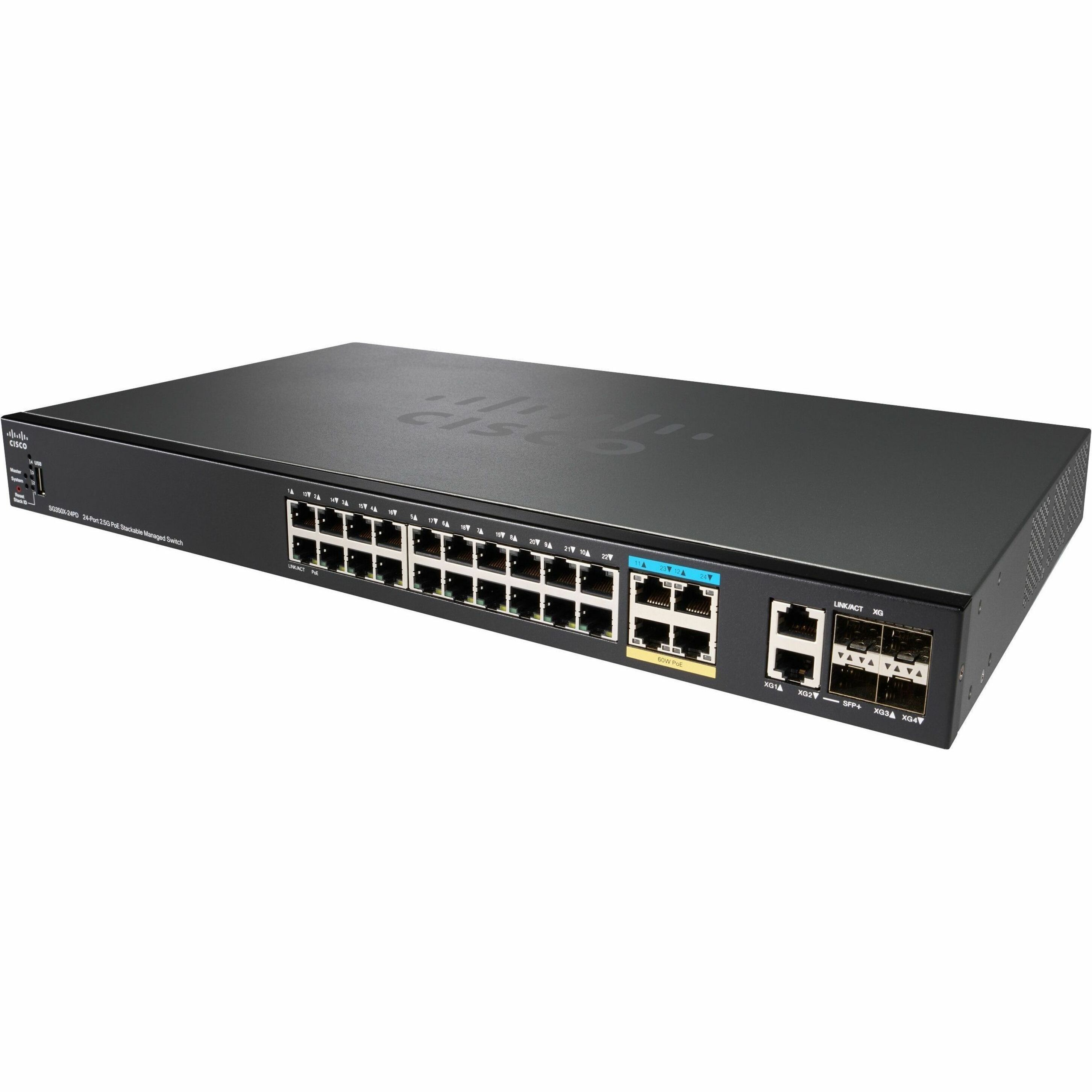 Cisco SG350X-24PD 24-Port 2.5G PoE Stackable Managed Switch - 28 Ports - Manageable - Gigabit Ethernet, 2.5 Gigabit Ethernet, 10 Gigabit Ethernet - 10/100/1000Base-T, 10GBase-X, 10GBase-T, 2.5GBase-T 