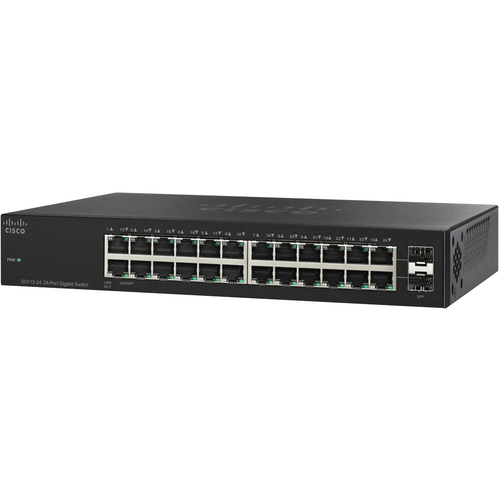 Cisco SG112-24 Compact 24-Port Gigabit Switch - 24 Ports - Gigabit Ethernet - 10/100/1000Base-T - Refurbished - 2 Layer Supported - Twisted Pair - Rack-mountable, Wall Mountable