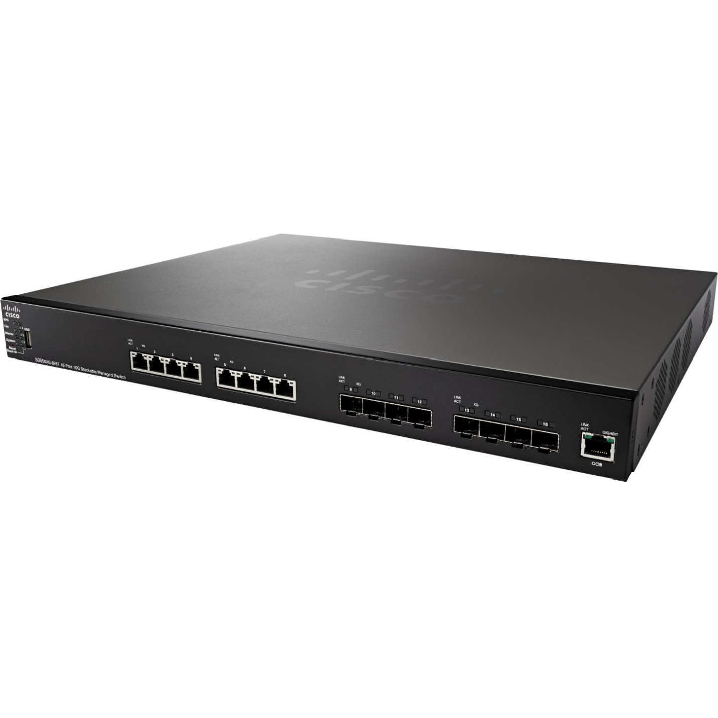 Cisco SG550XG-8F8T 16-Port 10G Stackable Managed Switch - 8 Ports - Manageable - 10 Gigabit Ethernet - 10GBase-T, 10GBase-X - Refurbished - 3 Layer Supported - Optical Fiber, Twisted Pair - Rack-mount