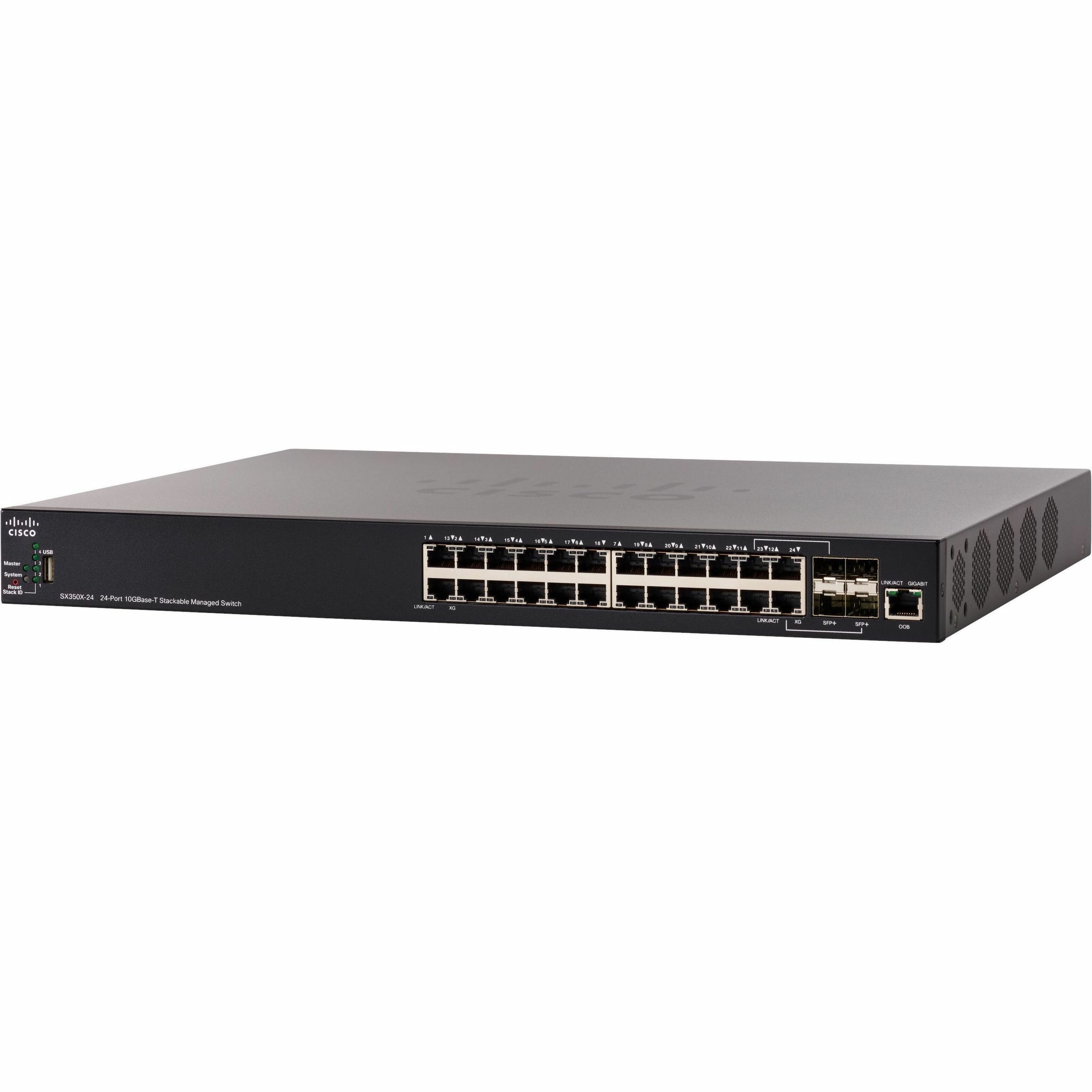 Cisco SX350X-24 Ethernet Switch - 24 Ports - Manageable - 10 Gigabit Ethernet - 10GBase-T, 10GBase-X - Refurbished - 3 Layer Supported - Modular - 124.50 W Power Consumption - Optical Fiber, Twisted P
