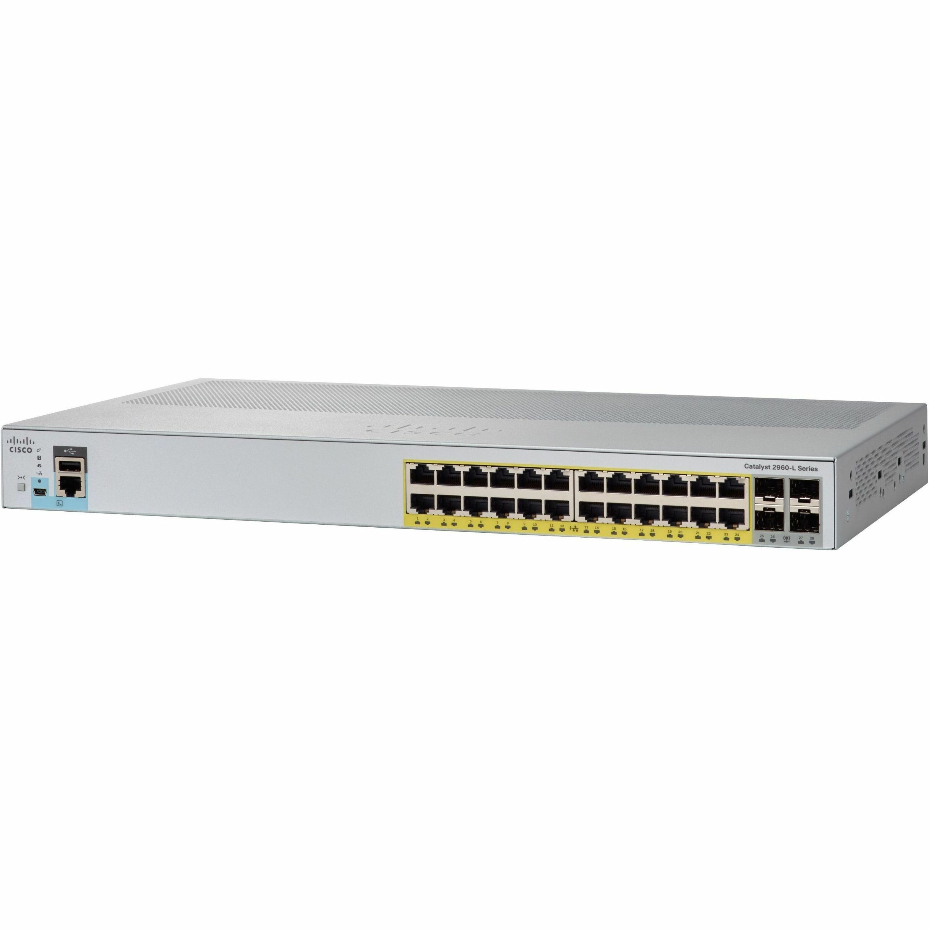 Cisco Catalyst WS-C2960L-24PS-LL Ethernet Switch - 24 Ports - Manageable - Gigabit Ethernet - 10/100/1000Base-T, 1000Base-X - Refurbished - 4 Layer Supported - Modular - 4 SFP Slots - Twisted Pair, Op