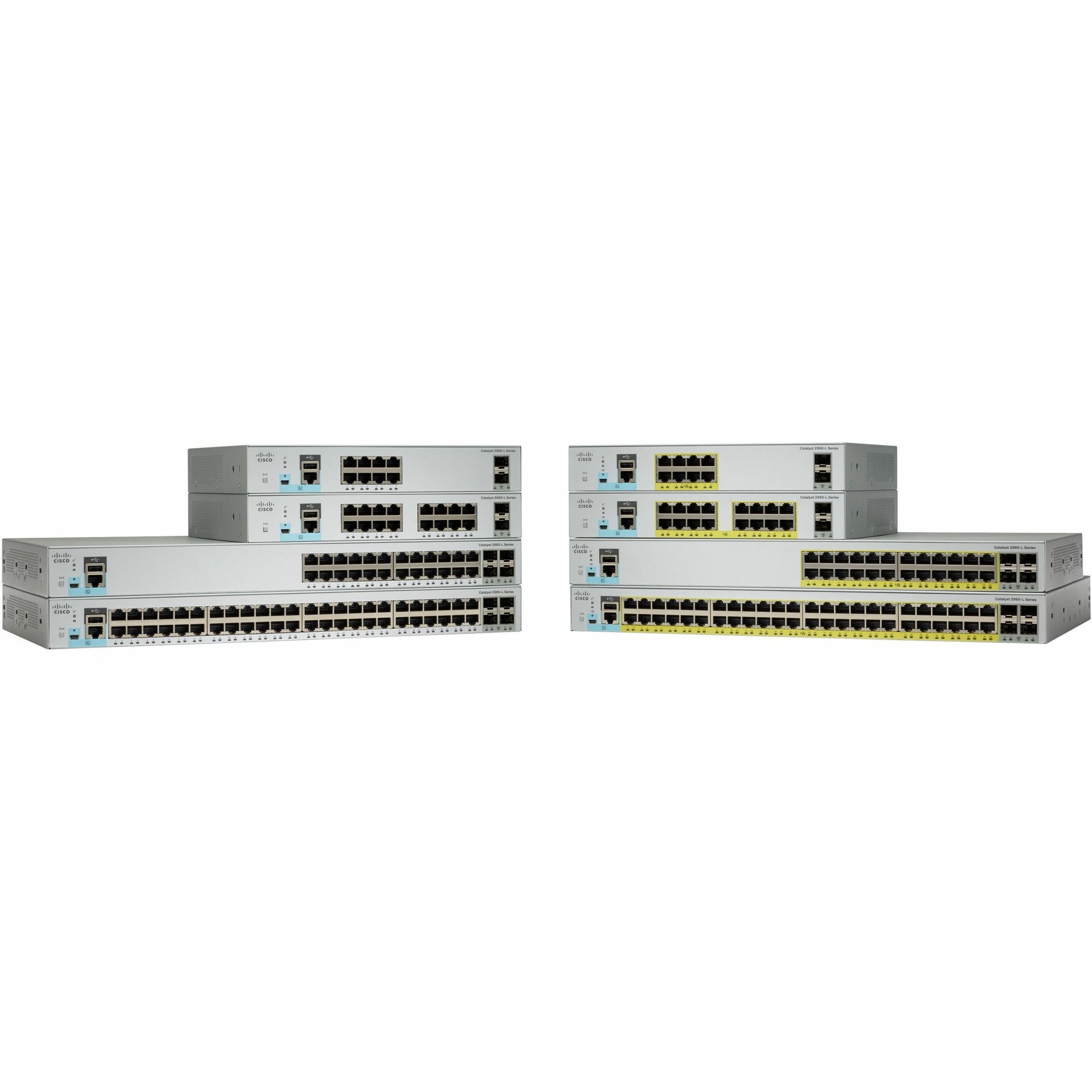 Cisco Catalyst WS-C2960L-48TS Ethernet Switch - 48 Ports - Manageable - Gigabit Ethernet - 1000Base-X, 10/100/1000Base-TX - Refurbished - 4 Layer Supported - Modular - 4 SFP Slots - Optical Fiber, Twi