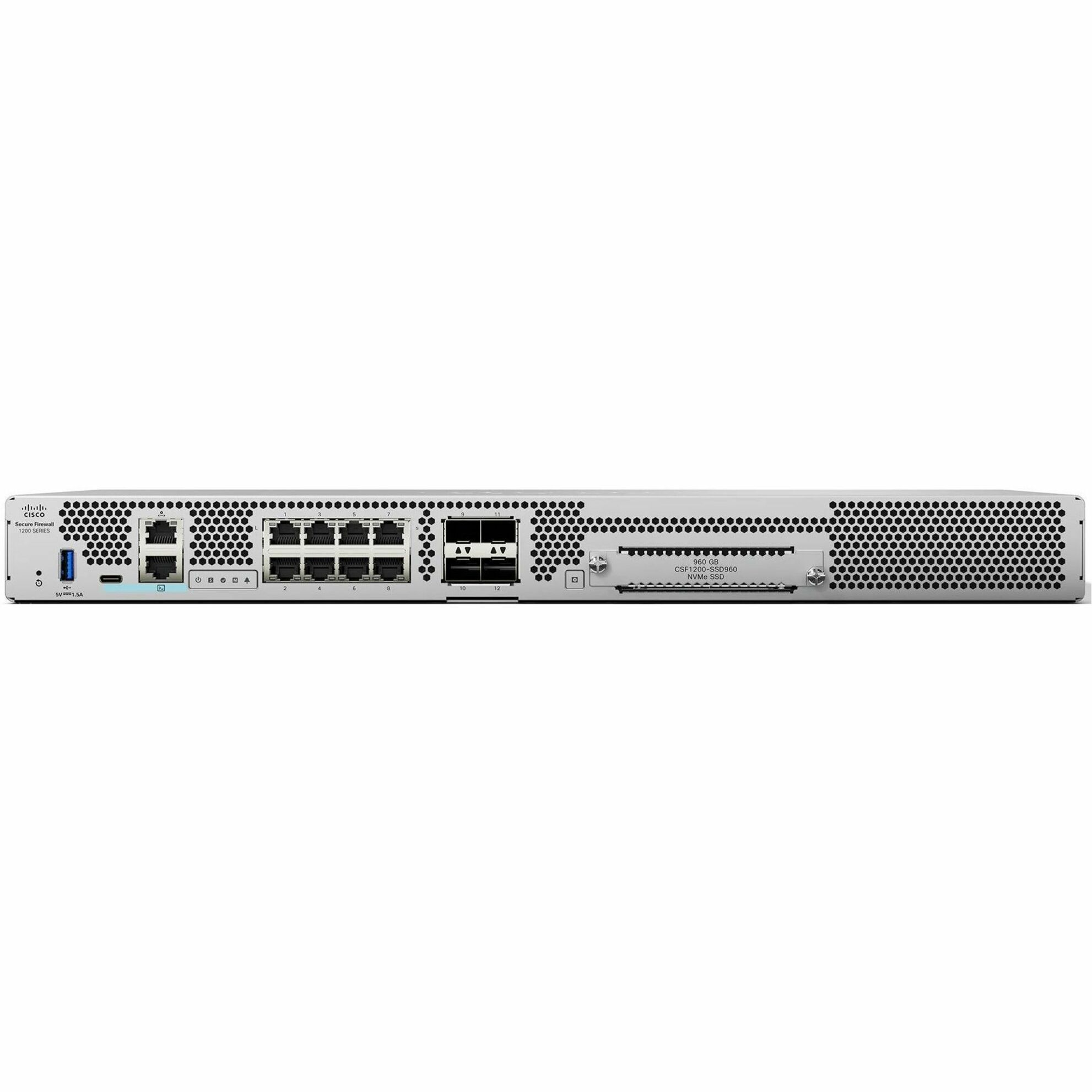 Cisco Secure 1230 Network Security/Firewall Appliance - Centralized Management - 8 Port - 1000Base-T, 10GBase-X, 1000Base-X - 10 Gigabit Ethernet - 13 Gbit/s Firewall Throughput - TLS - 500 VPN - 8 x 
