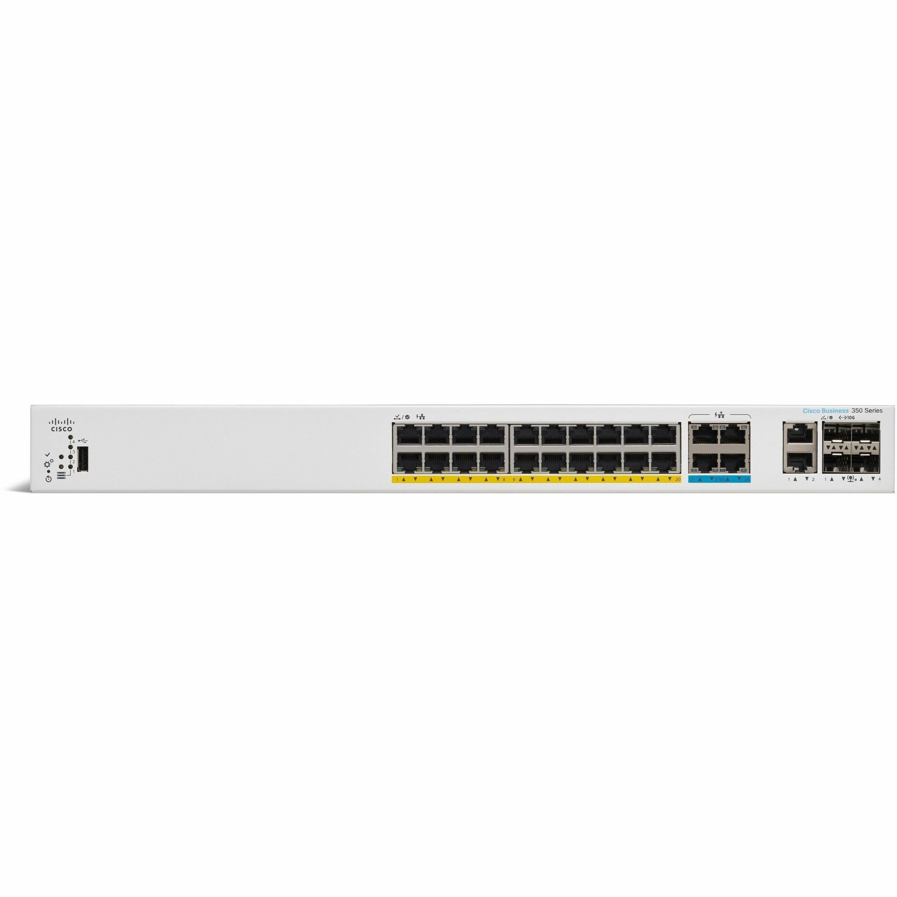 Cisco Business CBS350-24MGP-4X Ethernet Switch - 26 Ports - Manageable - 10 Gigabit Ethernet, Gigabit Ethernet, 2.5 Gigabit Ethernet - 10GBase-T, 10GBase-X, 10/100/1000Base-T, 2.5GBase-T - Refurbished