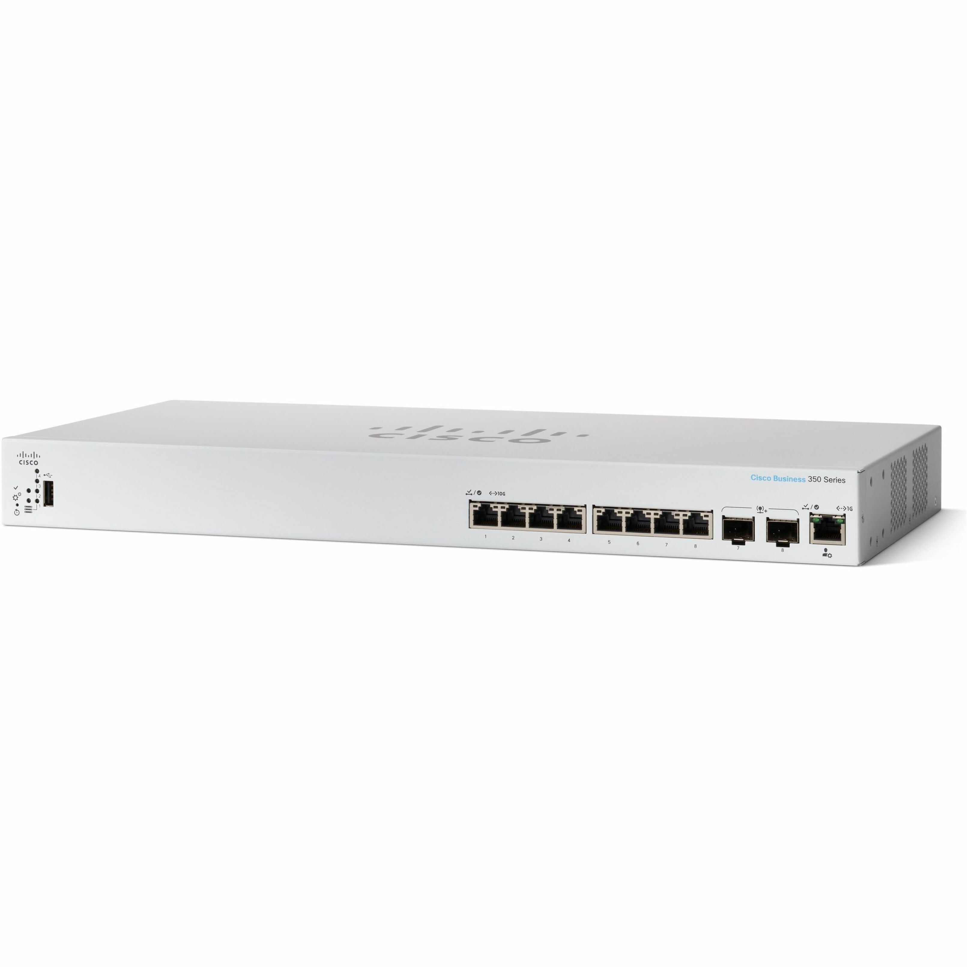 Cisco Business 350-8XT Managed Switch - 8 Ports - Manageable - 10 Gigabit Ethernet - 10GBase-T, 10GBase-X - Refurbished - 3 Layer Supported - Modular - 50.30 W Power Consumption - Optical Fiber, Twist