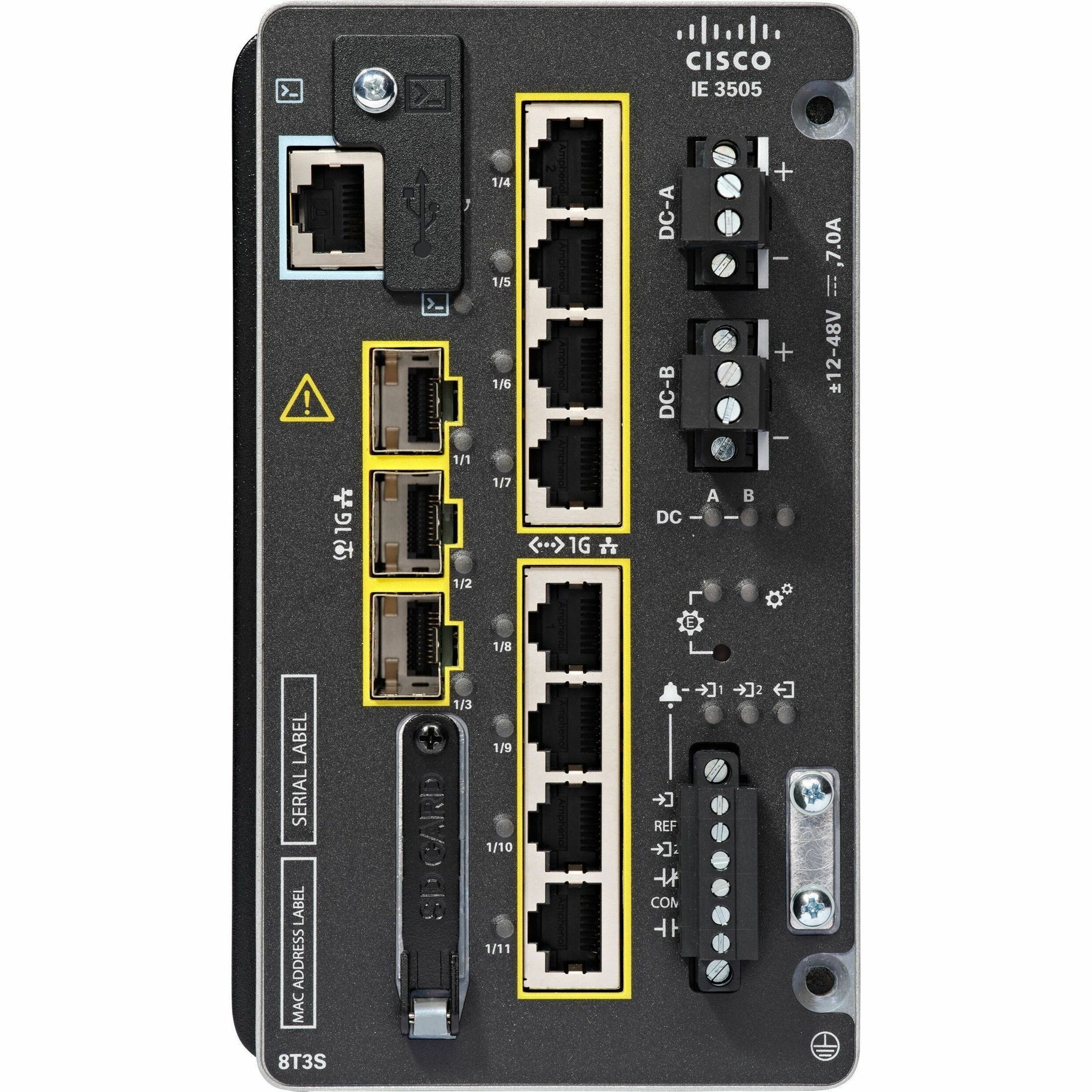 Cisco IE-3505-8T3S-A Ethernet Switch - 8 Ports - Manageable - Gigabit Ethernet - 10/100/1000Base-T, 1000Base-X - 3 Layer Supported - Modular - 3 SFP Slots - 41 W Power Consumption - Twisted Pair, Opti