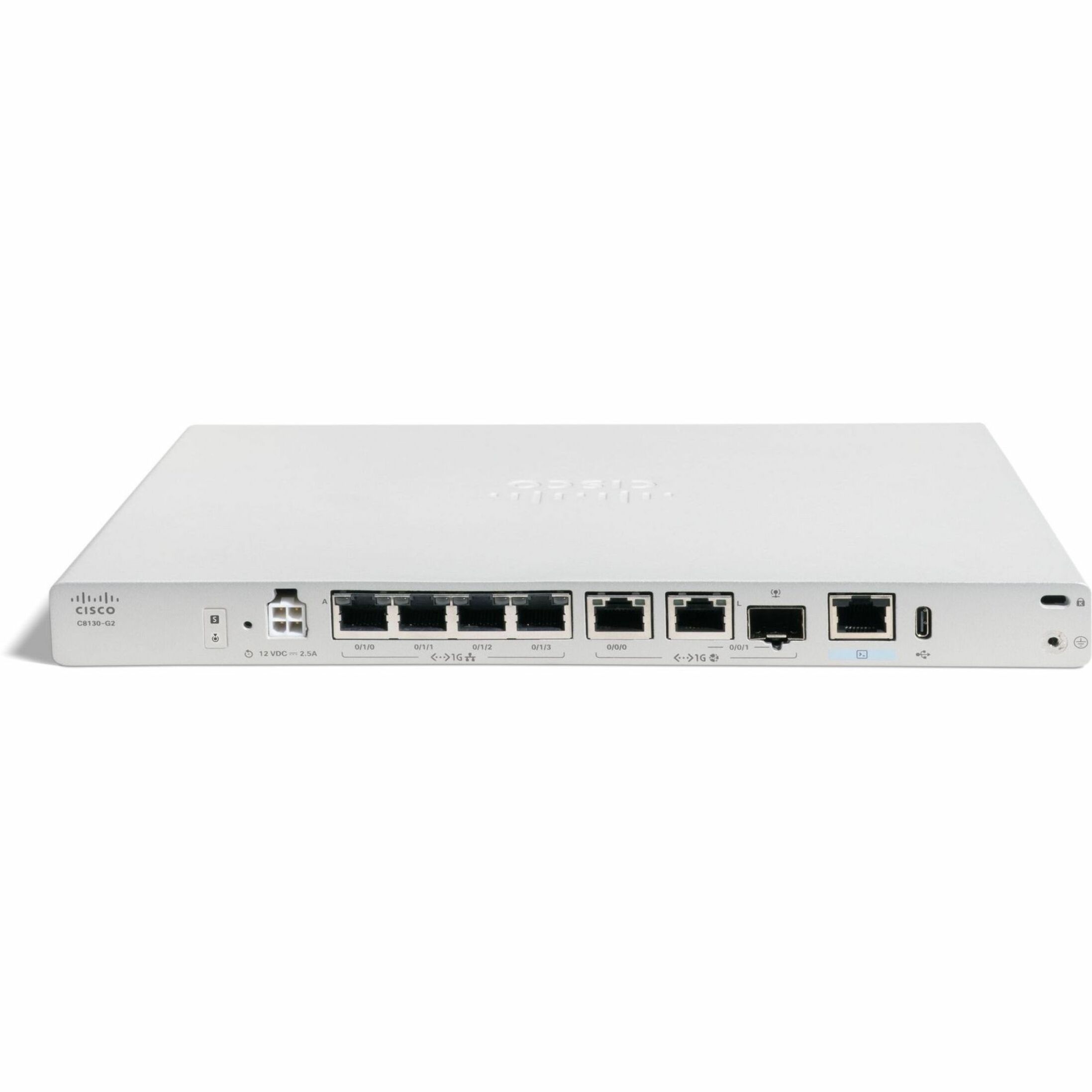 Cisco Secure Router 8100 C8130-G2 Router - 6 Ports - 4 RJ-45 Port(s) - 2 WAN Port(s) - Management Port - 1 SFP (mini-GBIC) Slots - 4 GB - Gigabit Ethernet - 1U - Rack-mountable - 2 Year