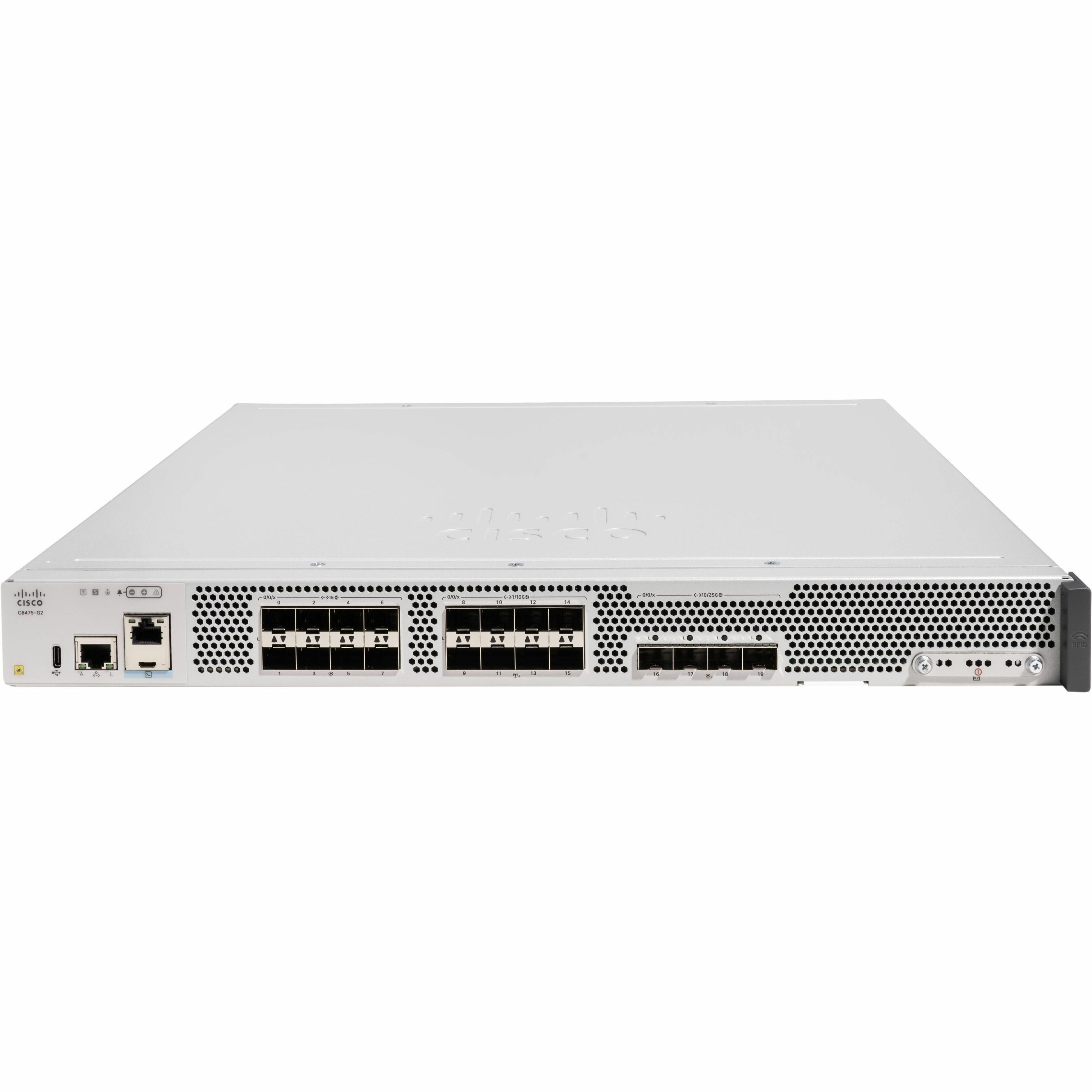Cisco Secure Router C8475-G2 Router - Management Port - 20 SFP (mini-GBIC) Slots, SFP+ Slots, SFP28 Slots - 64 GB - 25 Gigabit Ethernet - 1U - Rack-mountable - 2 Year