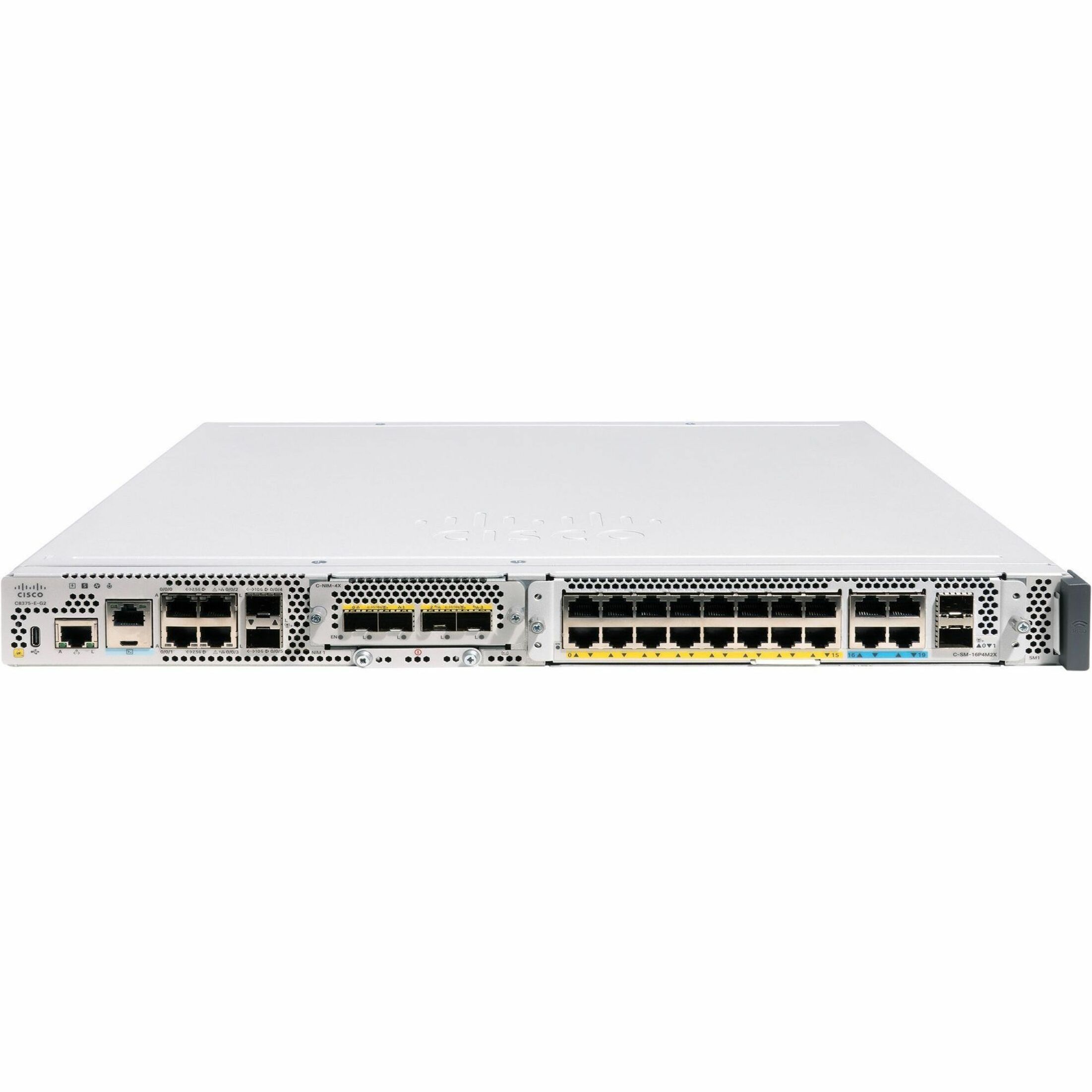 Cisco Secure Router C8375-E-G2 Router - 4 Ports - 4 WAN Port(s) - Management Port - 5 SFP (mini-GBIC) Slots, SFP+ Slots, Network Interface Module (NIM) Slots, Service Module Slots, PIM Slots - 16 GB -