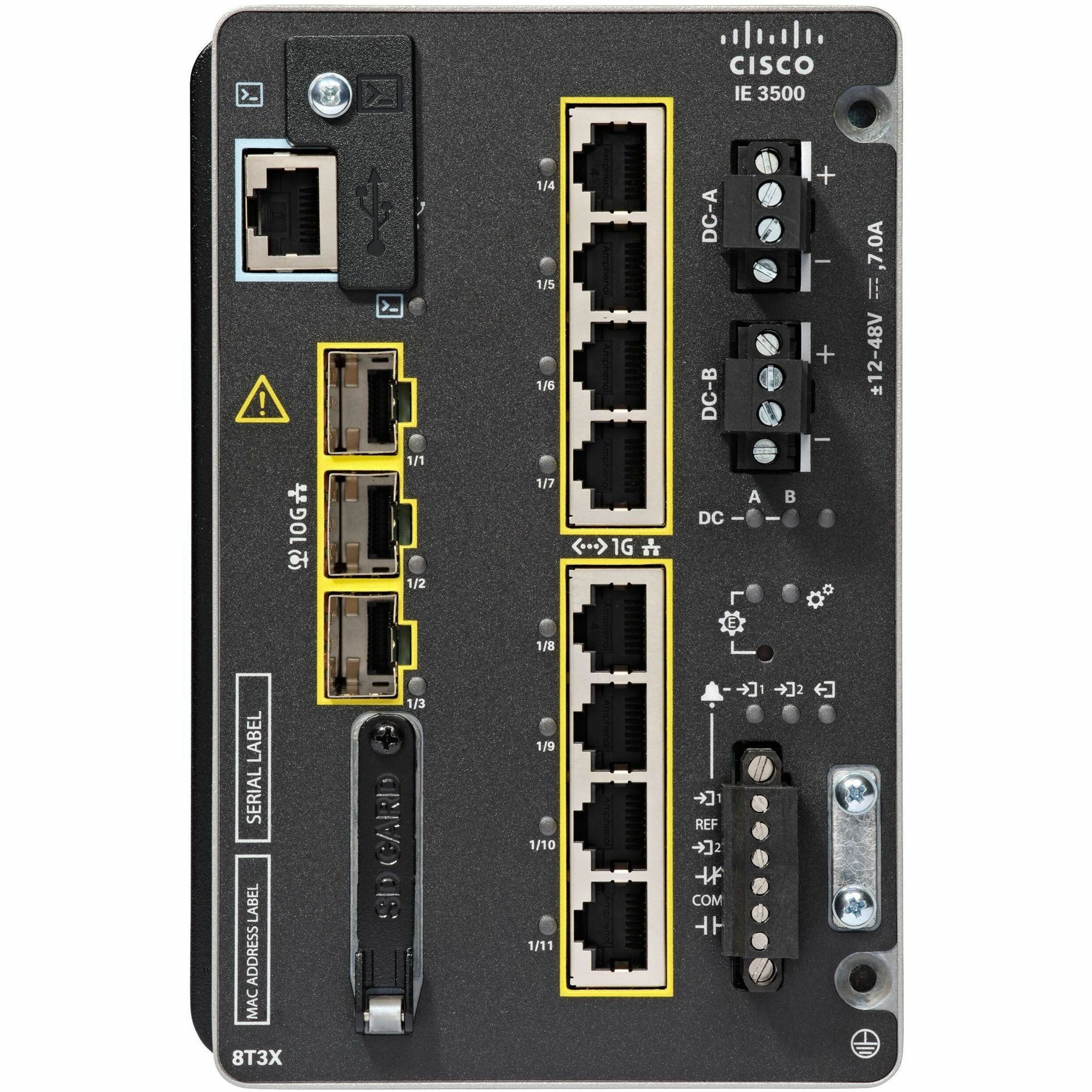 Cisco IE-3500-8T3X-A Ethernet Switch - 8 Ports - Manageable - Gigabit Ethernet, 10 Gigabit Ethernet - 10/100/1000Base-T, 1000Base-X, 10GBase-X - 3 Layer Supported - Modular - 3 SFP Slots - 37 W Power 