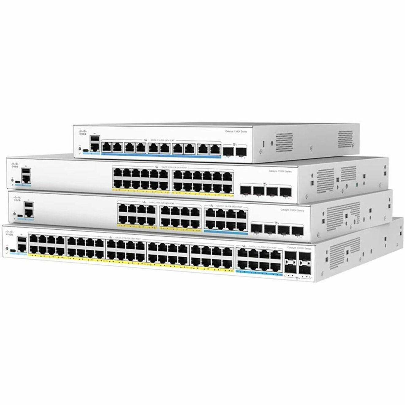 Cisco C1300X-48P-4X Ethernet Switch - 48 Ports - Manageable - Gigabit Ethernet, 10 Gigabit Ethernet, 25 Gigabit Ethernet, 5 Gigabit Ethernet - 10/100/1000Base-T, 10GBase-X, 25GBase-X, 5GBase-T - 3 Lay