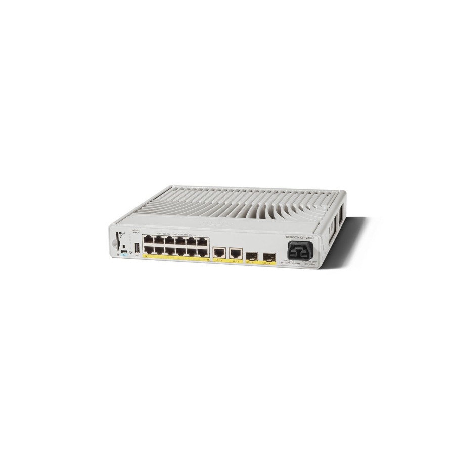 Cisco Catalyst C9200CX-12P-2X2G Ethernet Switch - 12 Ports - Manageable - 10 Gigabit Ethernet, Gigabit Ethernet - 10GBase-T, 10GBase-X, 1000Base-T - 3 Layer Supported - Modular - Optical Fiber, Twiste