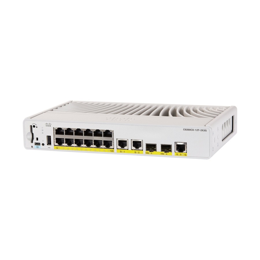 Cisco Catalyst C9200CX-12T Ethernet Switch - 12 Ports - Manageable - 10 Gigabit Ethernet - 10Base-T, 10GBase-X - 3 Layer Supported - 80 W Power Consumption - 80 W PoE Budget - Optical Fiber, Twisted P