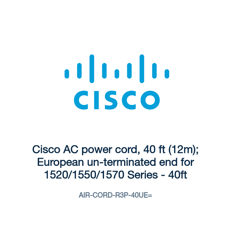 AIR-CORD-R3P-40UE=: Cisco AC power cord, 40 ft (12m); European un-terminated end for