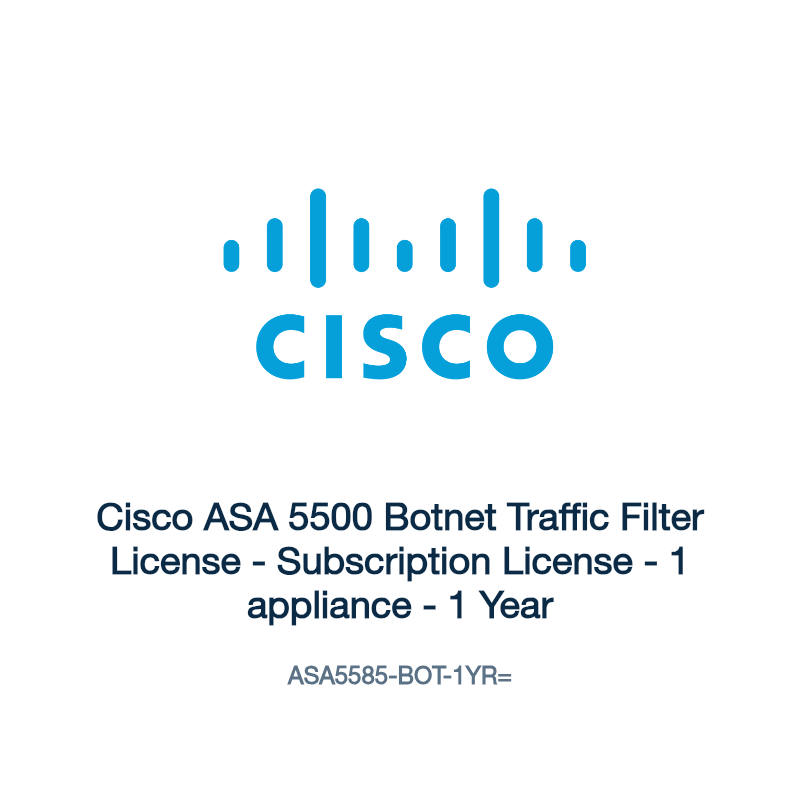 ASA5585-BOT-1YR=: Cisco ASA 5500 Botnet Traffic Filter License