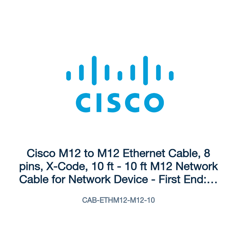 CAB-ETHM12-M12-10: Cisco M12 to M12 Ethernet Cable, 8 pins, X-Code, 10 ft