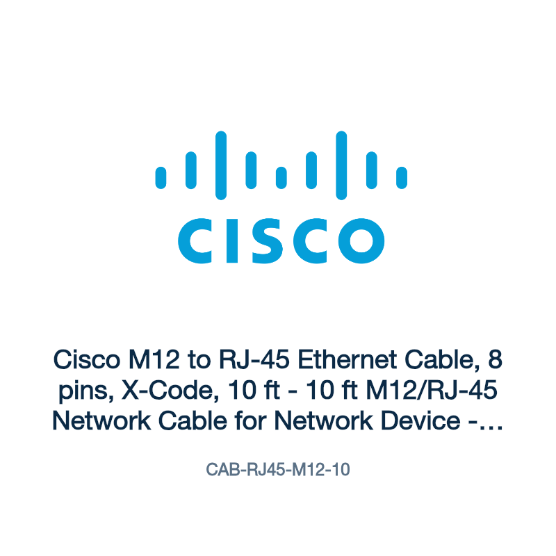 CAB-RJ45-M12-10: Cisco M12 to RJ-45 Ethernet Cable, 8 pins, X-Code, 10 ft