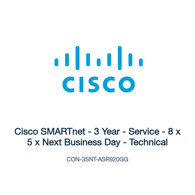 CON-3SNT-ASR920GG: Cisco SMARTnet - 3 Year - Service - 8 x 5 x Next Business Day -