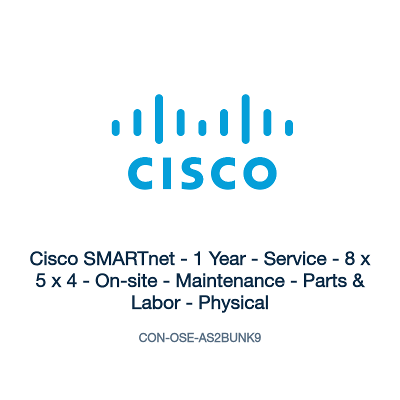 CON-OSE-AS2BUNK9: Cisco SMARTnet - 1 Year - Service - 8 x 5 x 4 - On-site - Maintenance