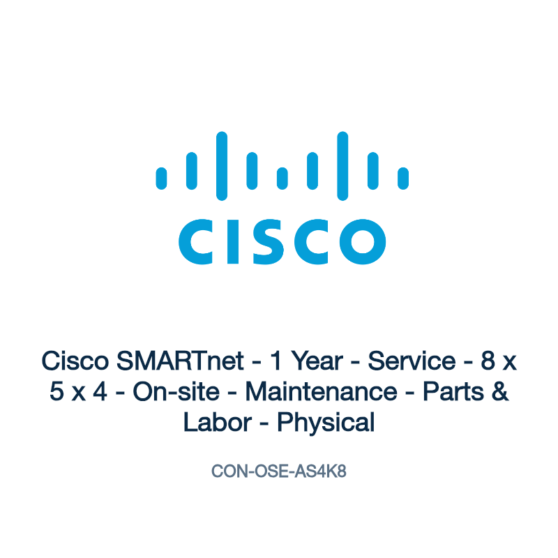CON-OSE-AS4K8: Cisco SMARTnet - 1 Year - Service - 8 x 5 x 4 - On-site - Maintenance