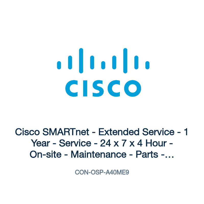 CON-OSP-A40ME9: Cisco SMARTnet - Extended Service - 1 Year - Service - 24 x 7 x 4 Hour