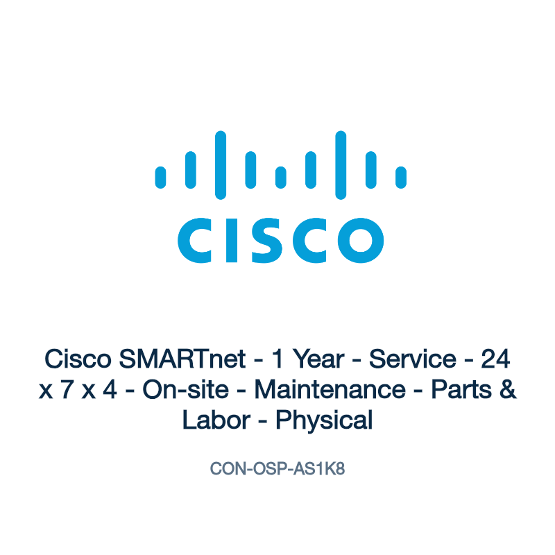 CON-OSP-AS1K8: Cisco SMARTnet - 1 Year - Service - 24 x 7 x 4 - On-site - Maintenance