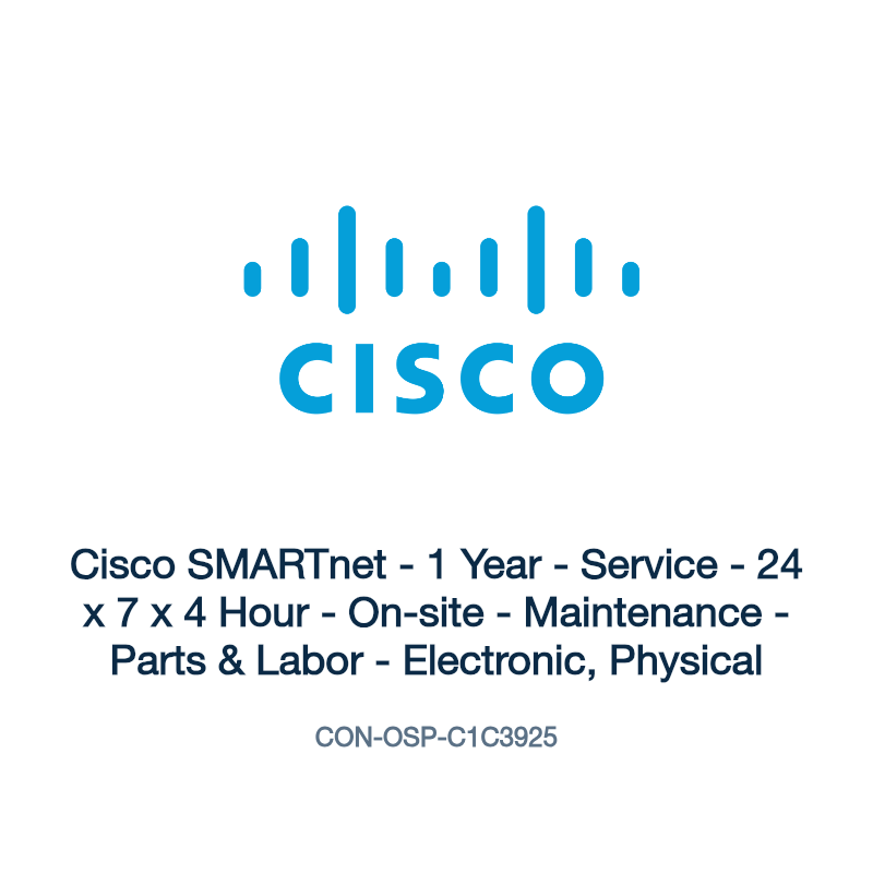 CON-OSP-C1C3925: Cisco SMARTnet - 1 Year - Service - 24 x 7 x 4 Hour - On-site -