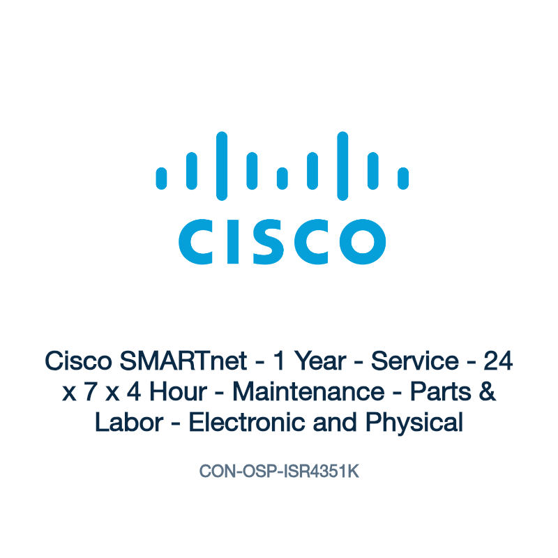 CON-OSP-ISR4351K: Cisco SMARTnet - 1 Year - Service - 24 x 7 x 4 Hour - Maintenance
