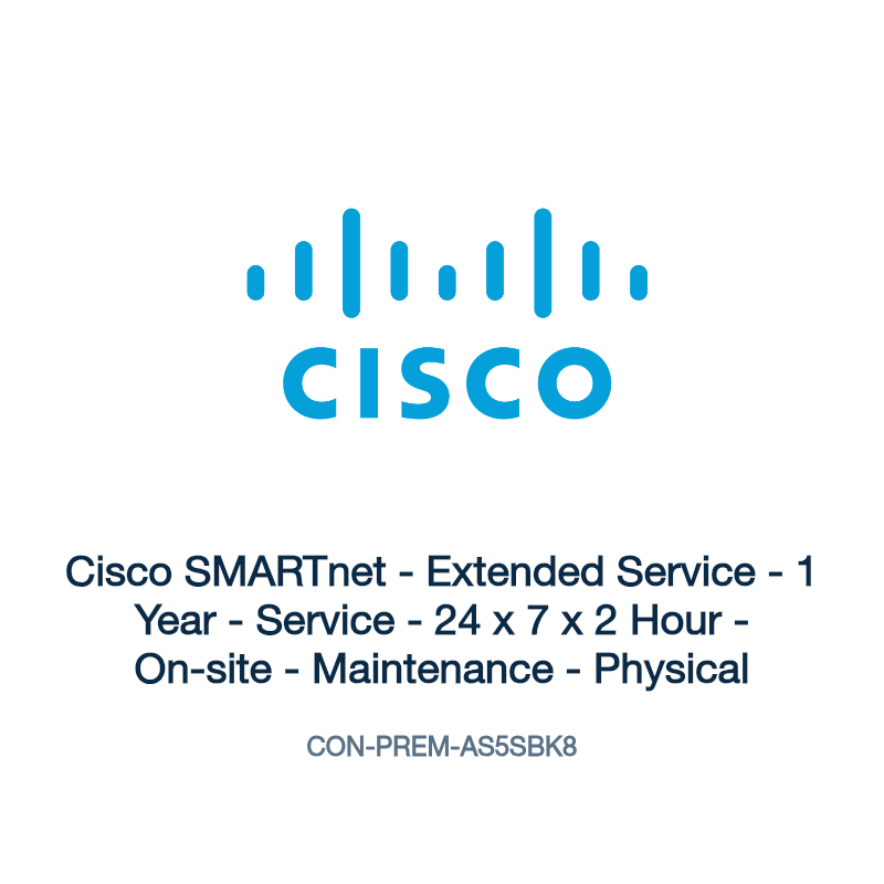 CON-PREM-AS5SBK8: Cisco SMARTnet - Extended Service - 1 Year - Service - 24 x 7 x 2 Hour