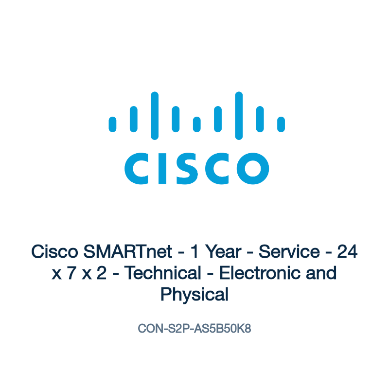 CON-S2P-AS5B50K8: Cisco SMARTnet - 1 Year - Service - 24 x 7 x 2 - Technical