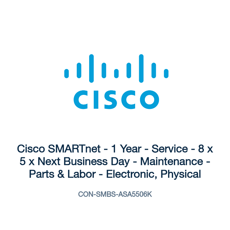 CON-SMBS-ASA5506K: Cisco SMARTnet - 1 Year - Service - 8 x 5 x Next Business Day -
