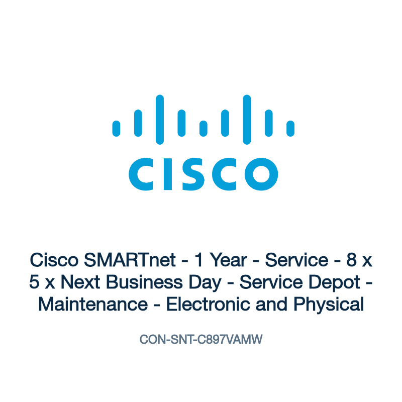 CON-SNT-C897VAMW: Cisco SMARTnet - 1 Year - Service - 8 x 5 x Next Business Day -