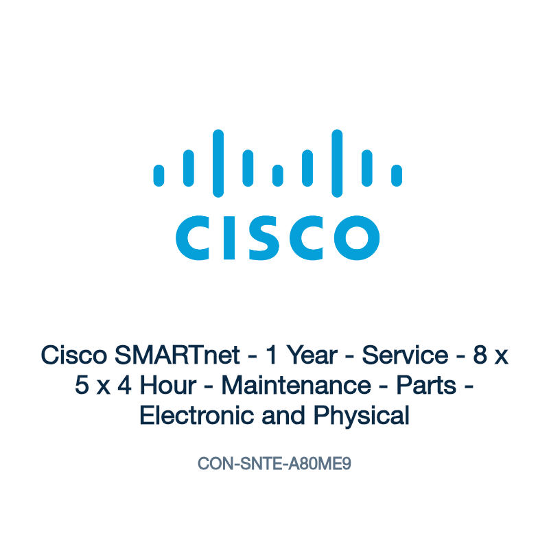 CON-SNTE-A80ME9: Cisco SMARTnet - 1 Year - Service - 8 x 5 x 4 Hour - Maintenance -
