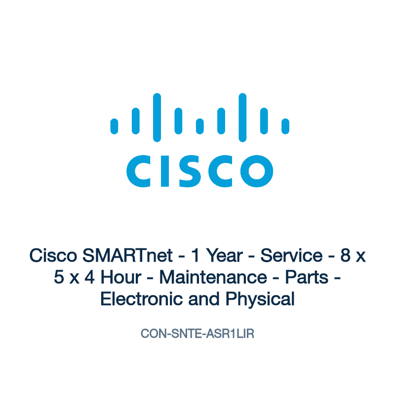 CON-SNTE-ASR1LIR: Cisco SMARTnet - 1 Year - Service - 8 x 5 x 4 Hour - Maintenance -