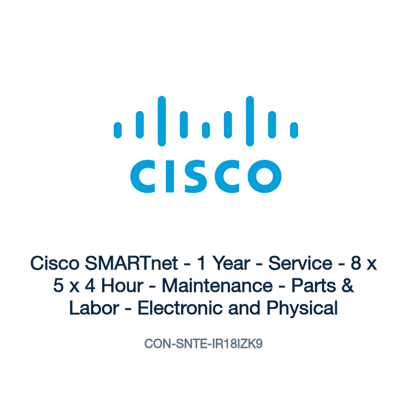 CON-SNTE-IR18IZK9: Cisco SMARTnet - 1 Year - Service - 8 x 5 x 4 Hour - Maintenance