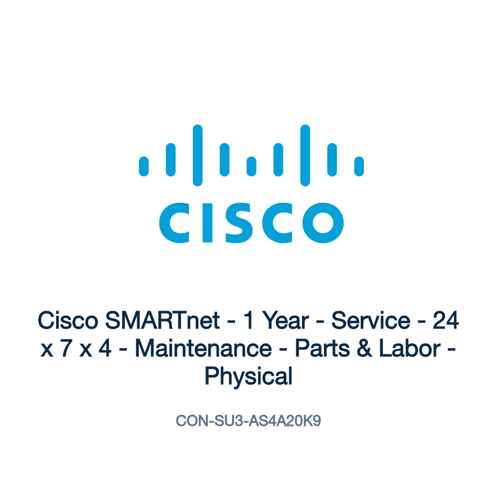 CON-SU3-AS4A20K9: Cisco SMARTnet - 1 Year - Service - 24 x 7 x 4 - Maintenance - Parts