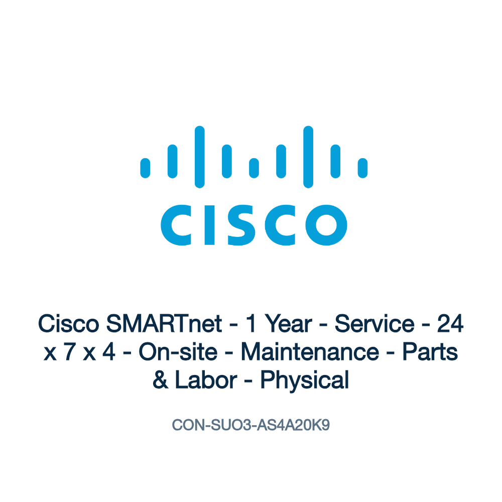 CON-SUO3-AS4A20K9: Cisco SMARTnet - 1 Year - Service - 24 x 7 x 4 - On-site - Maintenance