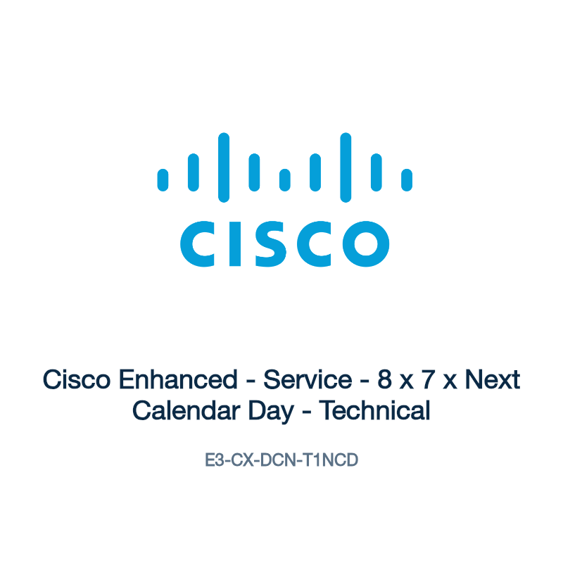 E3-CX-DCN-T1NCD: Cisco Enhanced - Service - 8 x 7 x Next Calendar Day - Technical