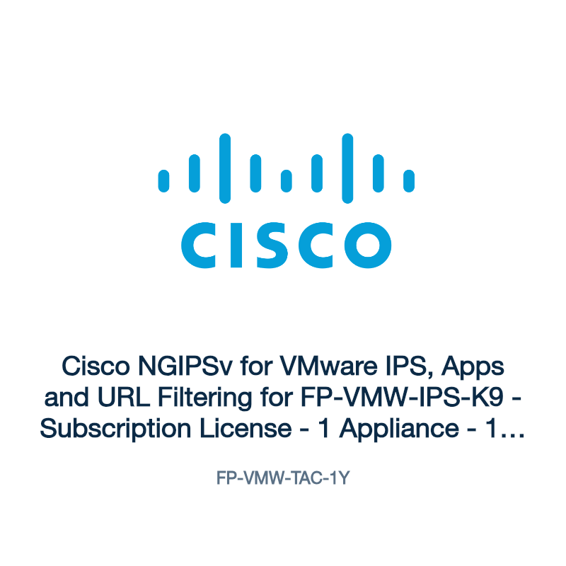 FP-VMW-TAC-1Y: Cisco NGIPSv for VMware IPS, Apps and URL Filtering for FP-VMW-IPS-K9