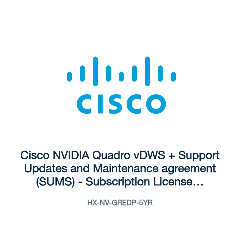 HX-NV-GREDP-5YR: Cisco NVIDIA Quadro vDWS + Support Updates and Maintenance agreement