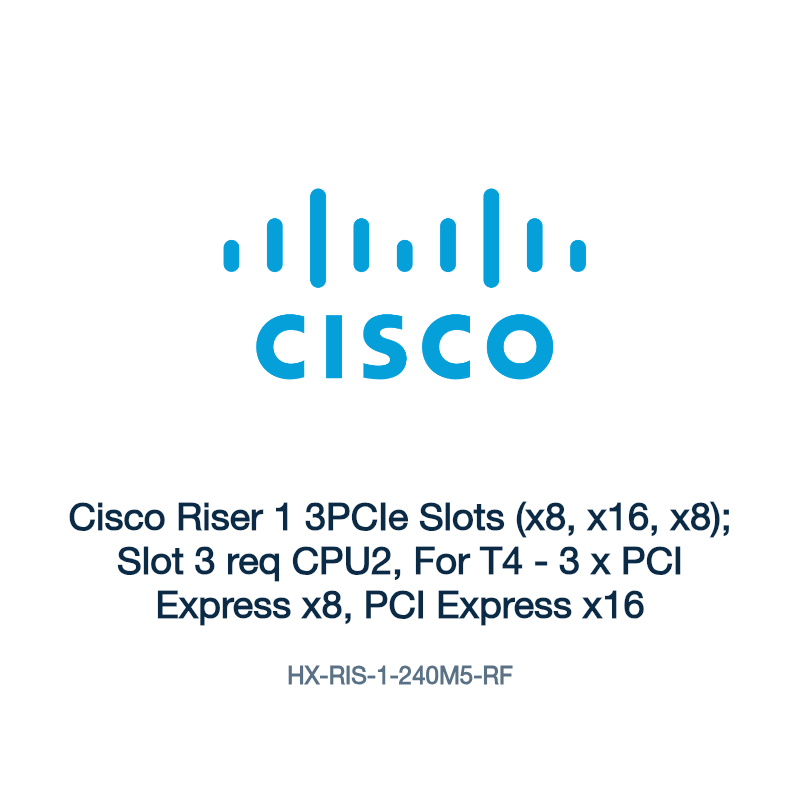 HX-RIS-1-240M5-RF: Cisco Riser 1 3PCIe Slots (x8, x16, x8); Slot 3 req CPU2, For T4