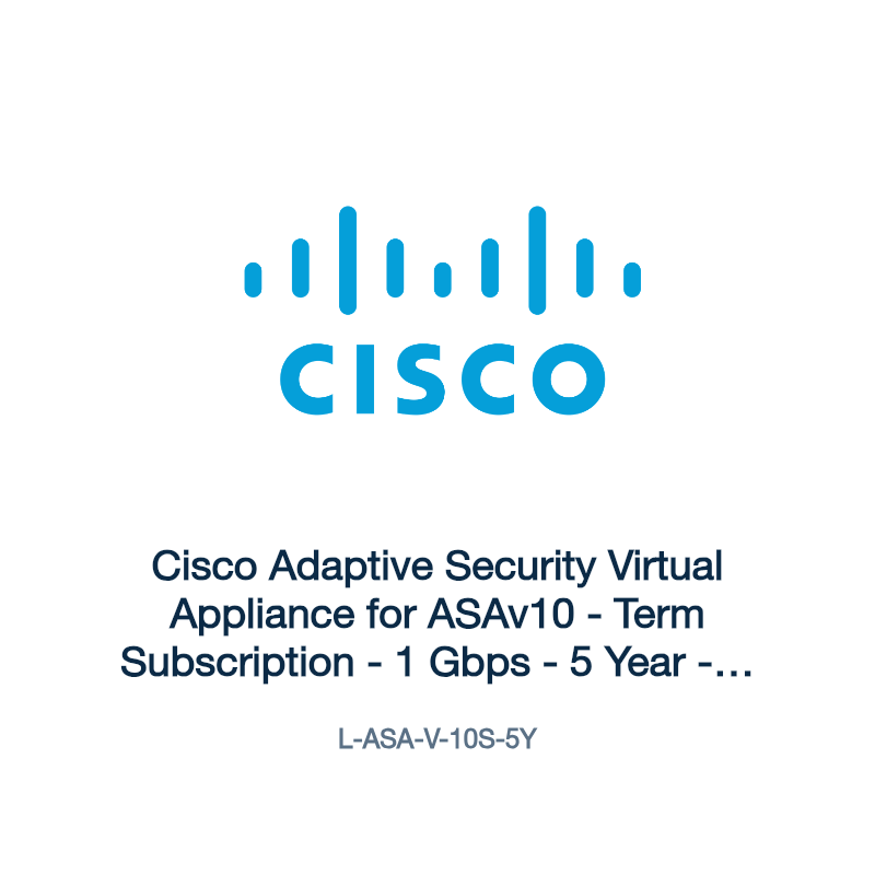L-ASA-V-10S-5Y: Cisco Adaptive Security Virtual Appliance for ASAv10