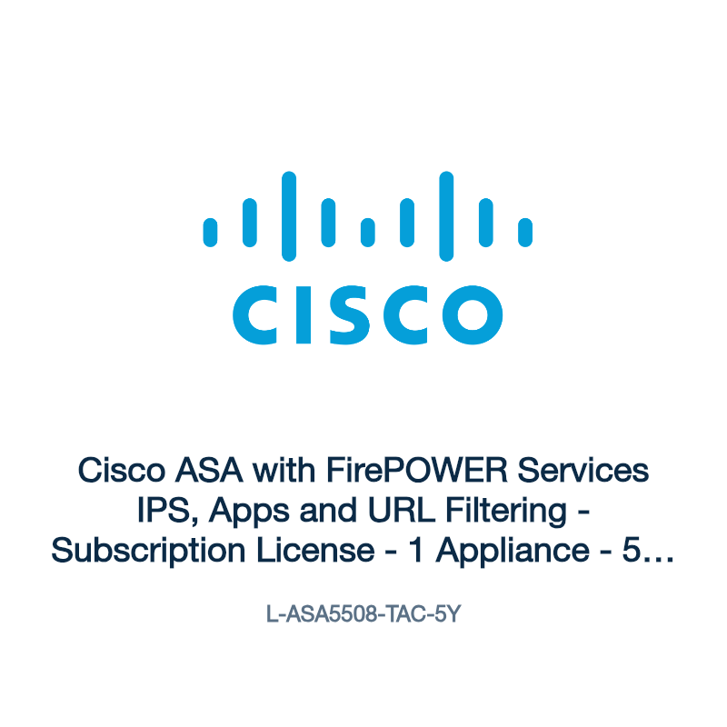 L-ASA5508-TAC-5Y: Cisco ASA with FirePOWER Services IPS, Apps and URL Filtering