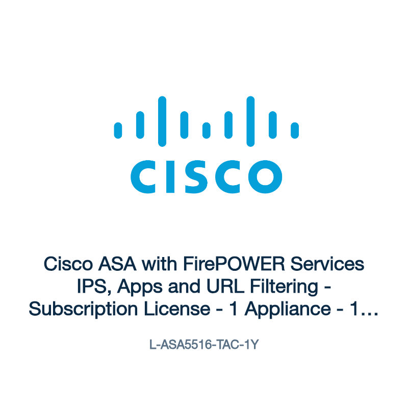 L-ASA5516-TAC-1Y: Cisco ASA with FirePOWER Services IPS, Apps and URL Filtering