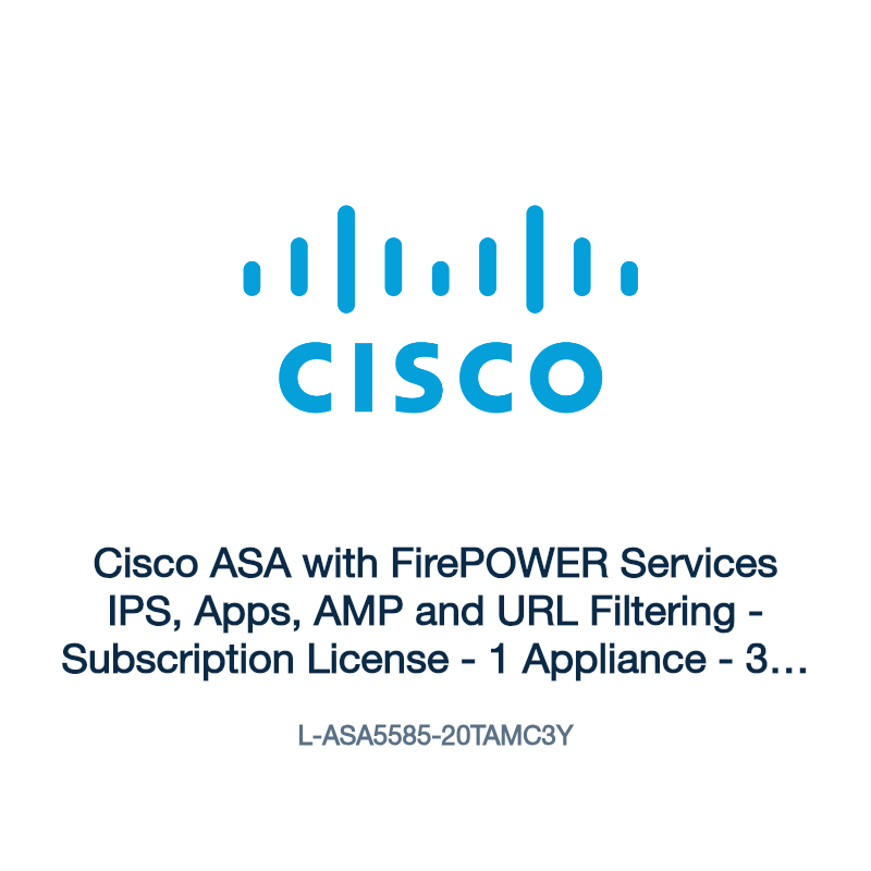 L-ASA5585-20TAMC3Y: Cisco ASA with FirePOWER Services IPS, Apps, AMP and URL Filtering