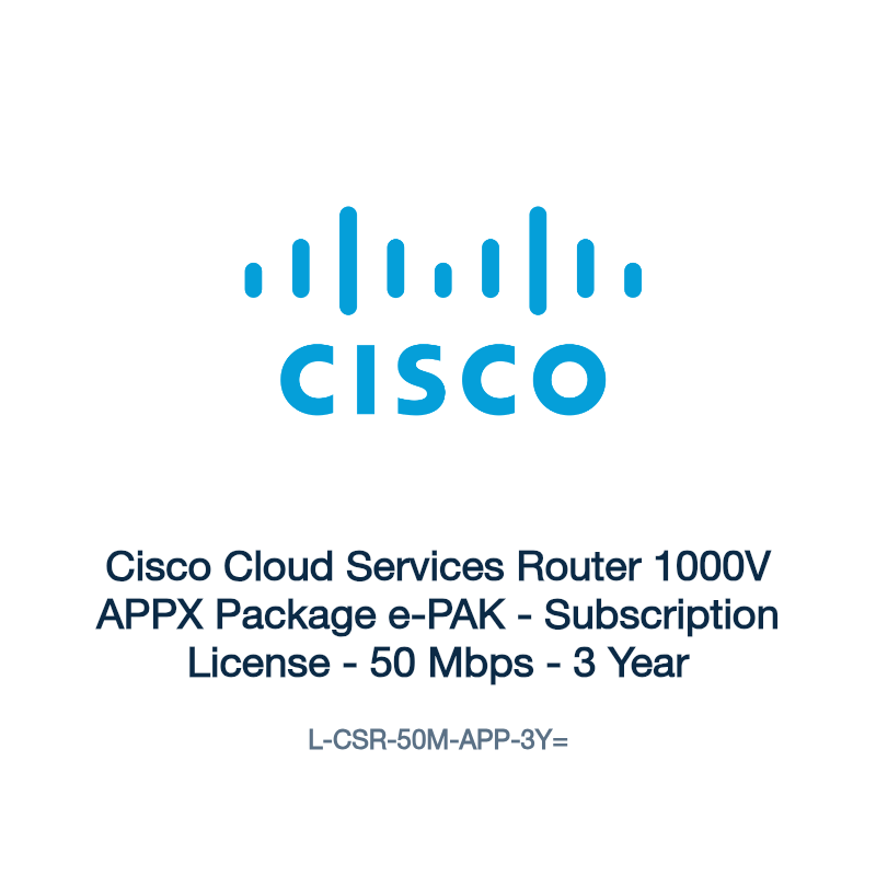 L-CSR-50M-APP-3Y=: Cisco Cloud Services Router 1000V APPX Package e-PAK