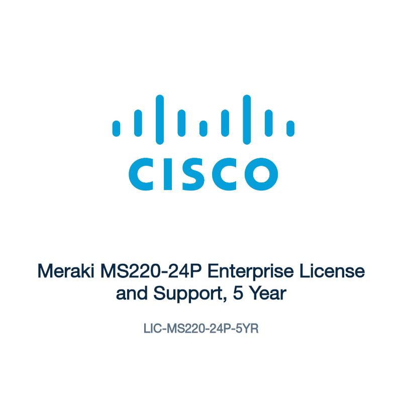 LIC-MS220-24P-5YR: Meraki MS220-24P Enterprise License and Support, 5 Year