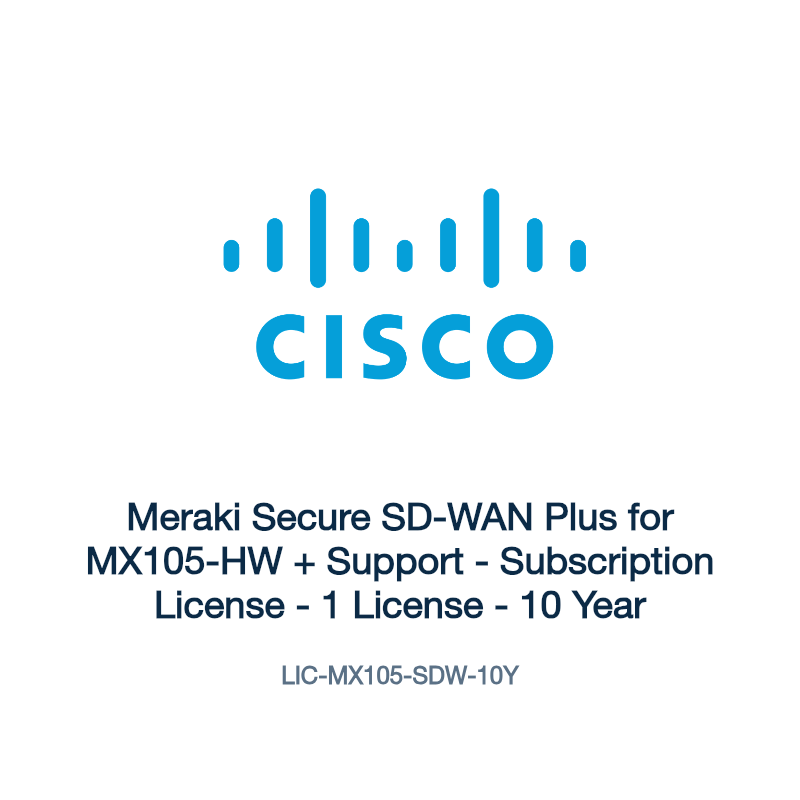 LIC-MX105-SDW-10Y: Meraki Secure SD-WAN Plus for MX105-HW + Support