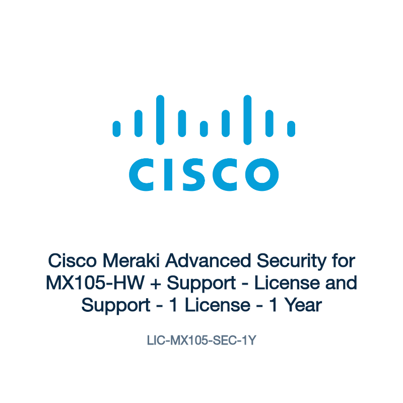 LIC-MX105-SEC-1Y: Cisco Meraki Advanced Security for MX105-HW + Support