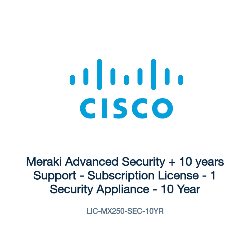 LIC-MX250-SEC-10YR: Meraki Advanced Security + 10 years Support